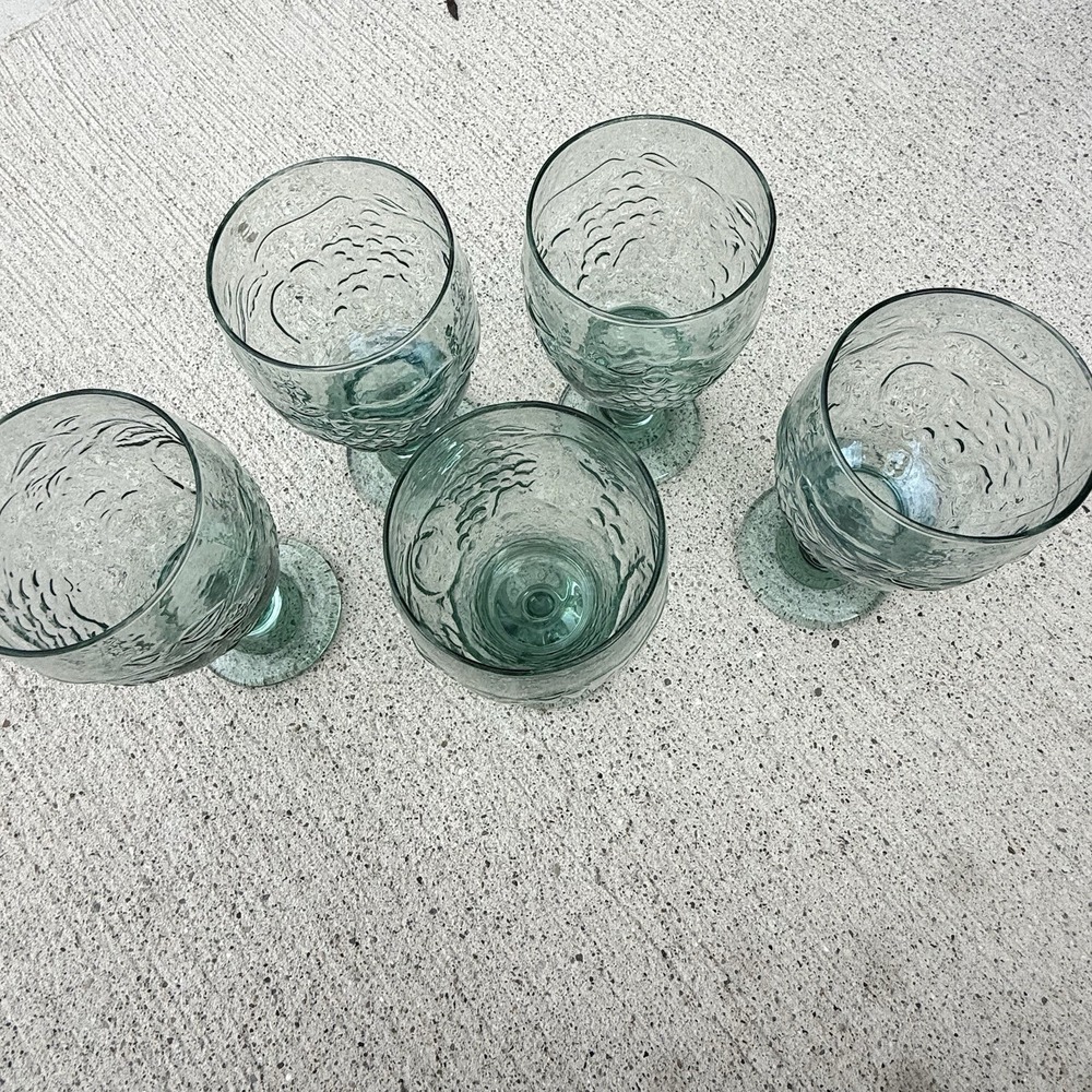 Libbey Orchard Green Goblets Set of 5 Textured Stemmed Wine Water Glasses VTG - Picture 3 of 8
